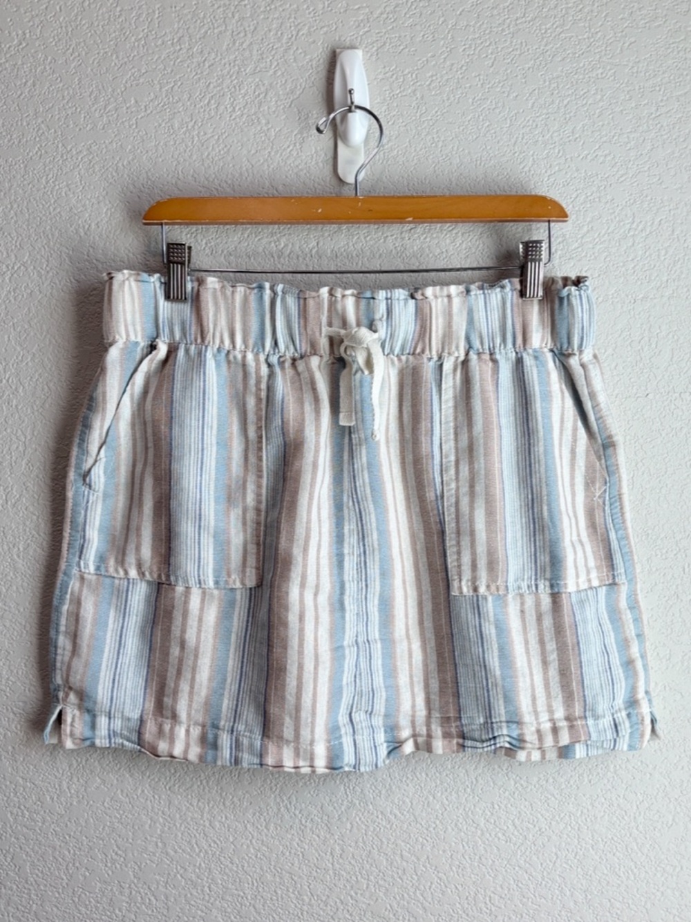 Dash Linen Blend Striped Mini Skirt Blue Brown Medium